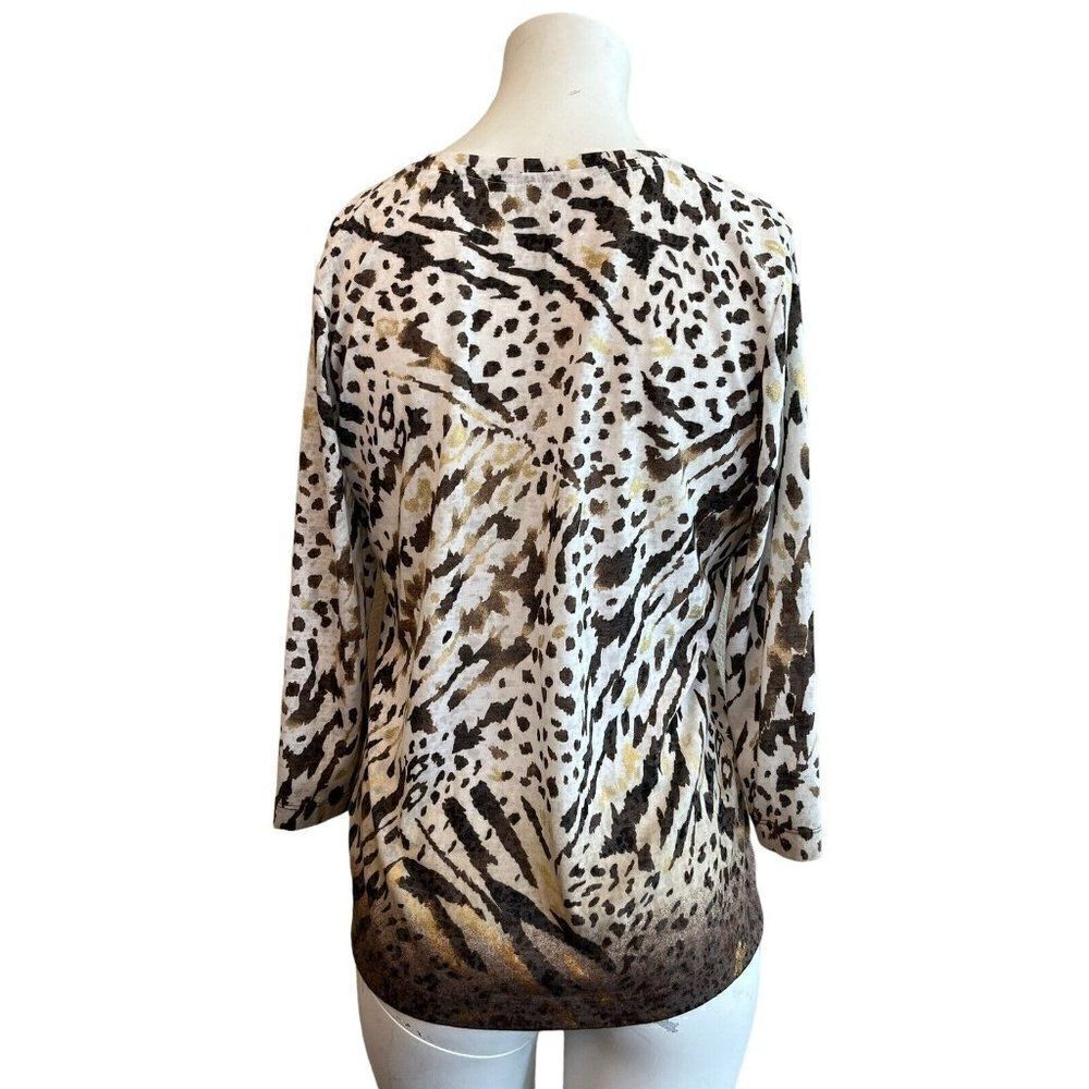 Chicos Zenergy 1 Medium Animal Print Blouse Leopard Gold Metallic Lightweight - Picture 4 of 5